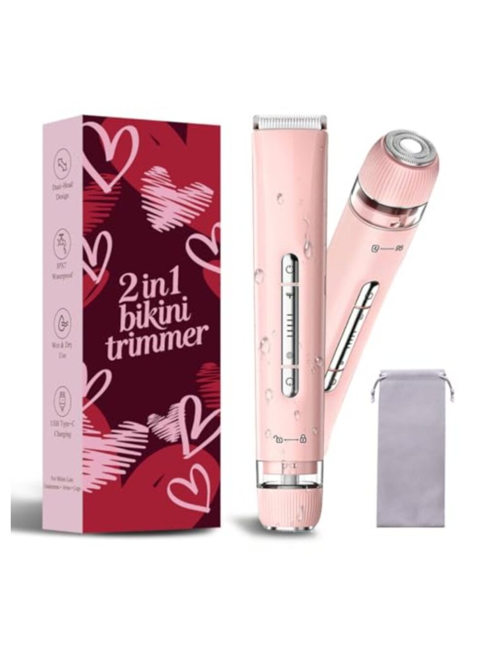 2-in-1 Waterproof Cordless Bikini Trimmer & Body Shaver for Women